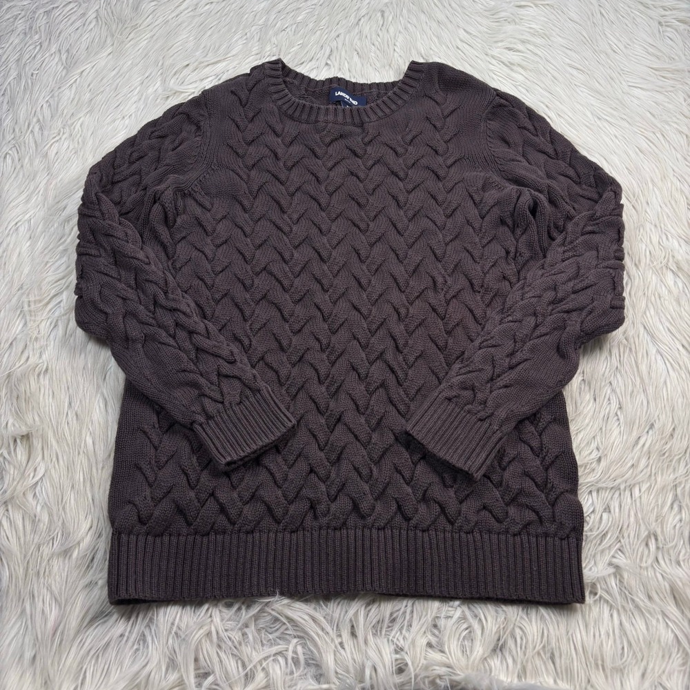 Lands' End Women's M Brown Chunky Cable-Knit Drifter Sweater Preppy Academia